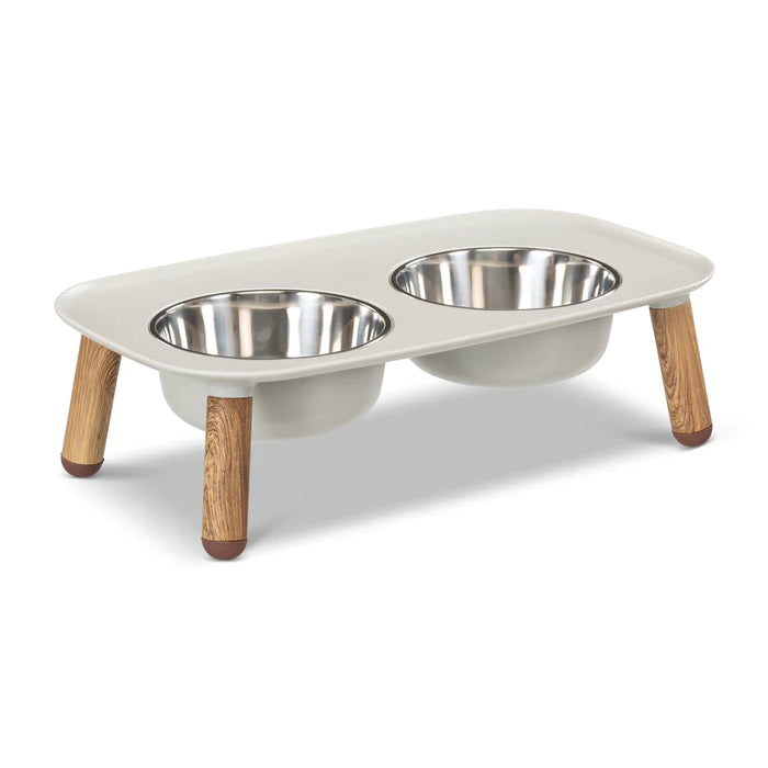 Messy Mutts Elevated Double Feeder with Faux Wooden Legs for Dogs