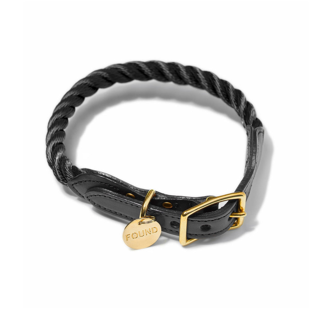 Found My Animal Black Rope & Leather Collar for Dogs
