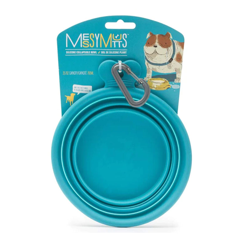 Messy Mutts Blue Silicone Collapsible Travel Bowl for Dogs
